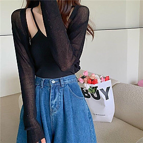 Áo khoác len cardigan MỎNG NHẸ croptop tay dài choàng lưng hàng Quảng Châu dễ phối đồ