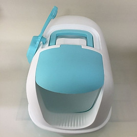 Nhà Vệ Sinh Dành Cho Mèo, Chất Liệu Nhựa Cứng Cao Cấp, Màu sắc Xanh-Trắng, Kích Thước 41cmx37cmx39cm – SP000227