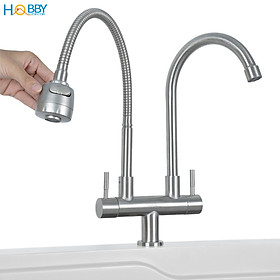 Mua Vòi rửa chén lạnh 2 đầu xả vòi tăng áp inox 304 HOBBY Home Decor LX2D