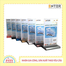 Kệ menu nhà hàng, Standee mica để bàn, Bảng quét mã QR Code, Kệ mica 2 mặt Enter E31 100x180mm đế nhôm