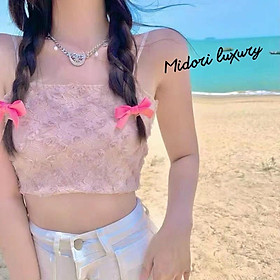 Áo hai dây dáng croptop Midori thêu hoa dễ thương M242