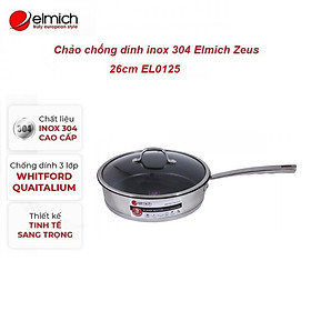 Chảo chống dính 5 đáy inox 304 cao cấp có vung kính Elmich Zeus 26cm EL0125