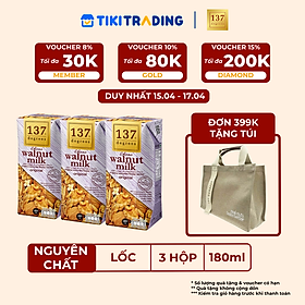 Lốc 3 hộp Sữa hạt Óc chó Nguyên chất 137 DEGREES 180ml - ĐƠN 399K TẶNG TÚI