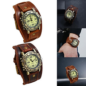 2pc Wristwatch Male Watch Band  Leather Punk Vintage Style Bracelet