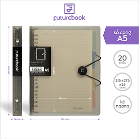 Sổ còng binder Aibasic A5 20 chấu, B5 26 chấu, A4 30 chấu, kèm ruột giấy refill, làm sổ tay planner FUTUREBOOK