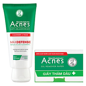 Kem rửa mặt và Mặt nạ ngăn ngừa mụn đầu đen Acnes Anti-Blackhead Cleanser & Mask (100g) + Tặng Giấy thấm dầu Acnes Oil Remover Paper (50 tờ)