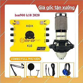 Mua Combo Thu Âm Livestream Mic BM900 Sound Card K10 2020 bản tiếng anh Chân Kẹp Màng Lọc Tai Nghe