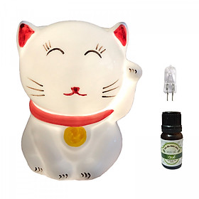 Mua Combo Đèn xông tinh dầu mèo thần tài và 1 chai tinh dầu quế Eco oil 10ml cùng 1 bóng đèn