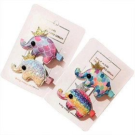 Set 2 kẹp tóc công chúa cho bé gái hình chú voi con lấp lánh (2pcs) – P058