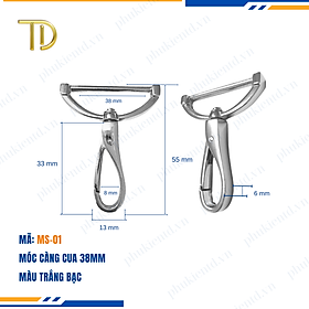 Móc càng cua túi xách,móc khóa càng cua túi xách,móc chó túi xách 38mm Mạ điện bền 5-8 năm
