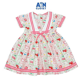 Đầm bé gái hoạ tiết Cherry Gấu Hồng Cotton - AICDBGSHD6PS - AIN Closet