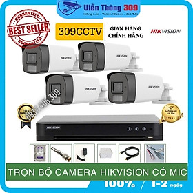 Bộ Camera Quan Sát Hikvision 2.0MP Full HD – Tích Hợp Micro Thu Âm – Trọn Bộ Camera 4 Kênh Đầy Đủ Phụ Kiện Lắp Đặt - Hàng chính hãng