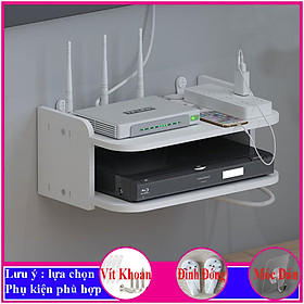 Kệ treo tường, kệ đặt modem wifi, đầu thu kỹ thuật số, remote, điện thoại, chất liệu gỗ Pitech cao cấp màu trắng