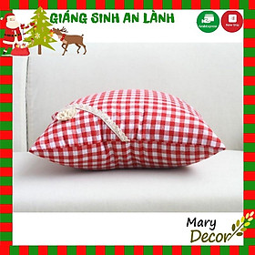 Mua Gối tựa sofa - họa tiết Caro đỏ G-A03 (mẫu viền ren xin ib)