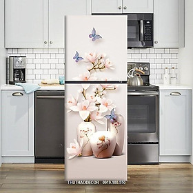 Decal dán tủ lạnh 3D BÌNH HOA GỐM TRẮNG chống nước và lau chùi thoài mái - Trang trí nhà cửa