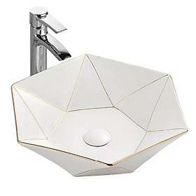 Mua Chậu sứ lavabo đặt bàn màu trắng hoặc trắng viền vàng hình lục giác tuyệt đẹp