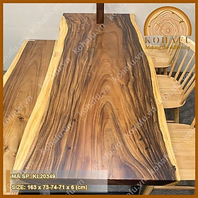 Mặt bàn gỗ me tây nguyên tấm, uốn lượn tự nhiên dài 163 x rộng (73-74-71) x dày 6 (cm) - KL20349