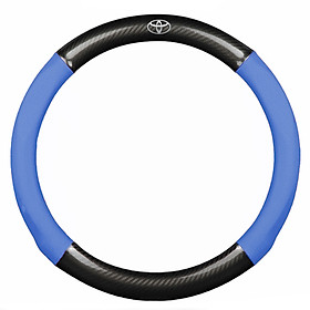 Bọc vô lăng TTAUTO cho xe ô tô chất liệu da vân carbon cao cấp có logo TOYOTA (Đen Xanh)
