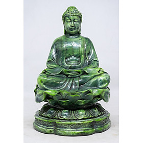 Tượng Phật A Di Đà ngồi thiền tòa sen cao 20.5cm bằng đá xanh ngọc bích
