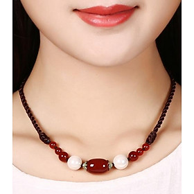 Vòng đeo cổ dây chuyền mã não đỏ phối trắng VN11