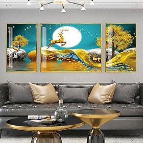 Mua Tranh Canavs Treo Tường Trang Trí - Tranh Bộ 3 Những Chú Hươu Vàng Đẹp