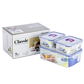 Bộ 3 hộp nhựa đựng thực phẩm Lock&Lock Classic HPL806S3 (2 hộp 350ml, 1 hộp 1 lít) - Hàng chính hãng, chất liệu nhựa PP, kín hơi, độ bền cao, dùng được trong máy rửa chén