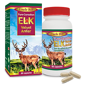 Nhung Hươu Uncle Bill Pure Canadian Elk Hộp 60 Viên, Nhập Khẩu Canada, Từ 75 Phần Nhung Tươi Yên Ngựa Của Loài Hươu Đỏ Sừng Tấm (Cervus Elaphus Canadensis) Mới Tạo Ra 1 Phần Nhung Hươu Tinh Chất, Món Quà Sức Khoẻ