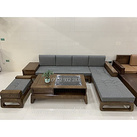 Bộ sofa góc L chân quỳ gỗ sồi màu óc chó G043