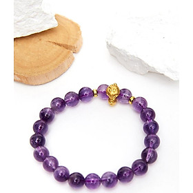 Vòng tay đá thạch anh tím charm 12 con giáp bạc mạ vàng 24K 8mm mệnh hỏa, thổ - Ngọc Quý Gemstones