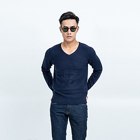 Áo len nam dài tay cổ tim màu xanh đen NOVELTY 180569I
