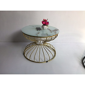Bàn trà, bàn sofa chân vàng mặt kính in 3D bàn sofa đồng hồ cát BTS410