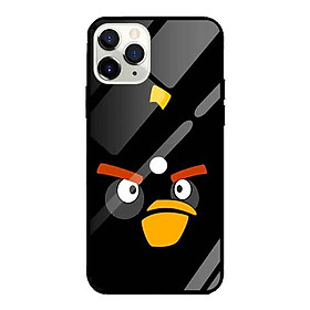 Ốp lưng kính cường lực cho iPhone 11 Pro Max Nền Chim Angry Đen - Hàng Chính Hãng