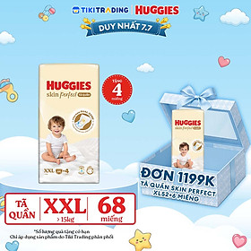 Tã quần Huggies Skin Perfect Mega Jumbo XXL64+4 miếng với 2 vùng thấm giảm kích ứng da