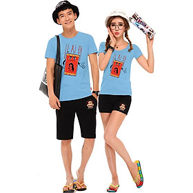 Bộ Áo Thun Đôi Nam Nữ Lì Xì Đi Màu Xanh Biển - L