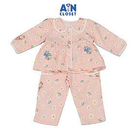 Bộ quần áo Dài bé gái hoạ tiết Thỏ Vàng Hoa Trắng nền hồng Xô sợi tre - AICDBGVZSMYW - AIN Closet
