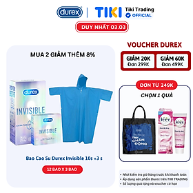 Bộ Sản Phẩm Durex Invisible Lub (10 Bao) + Durex Invisible (3 Bao) - Tặng Áo Mưa Mùa Mây Mưa