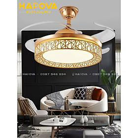 Mua Quạt trần đèn chùm  quạt trần đèn dấu cánh HAPOVA AZAZIA 8050 Động cơ 6 số + Tặng kèm điều khiển từ xa Hàng chính hãng