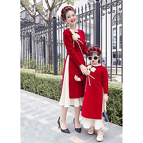 Set áo dài cách tân cho mẹ bao gôm áo, chân vay và không bao gồm nấn trên đầu không bao gồm set của bé