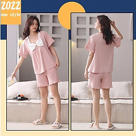 Bộ Đồ Ngủ Nữ Mùa Hè Phong Cách Công Chúa Ngắn Tay Bông Quần Đùi Sọc Phù Hợp Với Ngọt Ngào Mặc Nhà Sica34
