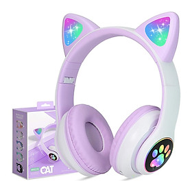 Tai Nghe Không Dây Tai Mèo Bluetooth JST-28 Âm Nhạc Stereo Chụp Đầu Phát Sáng Chơi Game Có Mic Khe Cắm Thẻ Nhớ