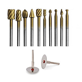 Mua Mũi mài khắc phay khoét mạ titanium siêu cứng - Bộ gồm 10 mũi mài và 2 dĩa cắt chân 3ly phụ kiện máy khoan mài mini