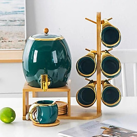Mua Bộ chum cốc sứ viền vàng kèm khay gỗ treo phong cách Bắc Âu