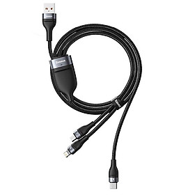Mua Dây cáp sạc sạc nhanh 66W 5A 3 in 1 Lighting / Type C / micro usb  hiệu Baseus Flash Series sạc nhanh 5A / 66W  sạc iPhone iPad Airpods Pro Samsung Oppo Xiaomi  & truyền dữ liệu cùng lúc 3 thiết bị   trang bị đèn LED - hàng nhập khẩu