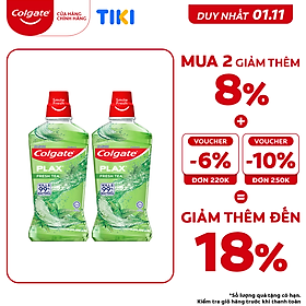 Bộ đôi Nước súc miệng Colgate diệt 99% vi khuẩn Plax trà xanh 500ml/chai