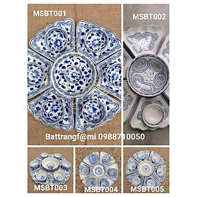 Bộ bát đĩa hoa mặt trời vẽ men lam hàng kĩ