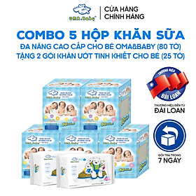 Combo thùng mini 5 hộp khăn vải khô đa năng cho bé Oma Baby ( 1 Hộp/ 80 miếng)