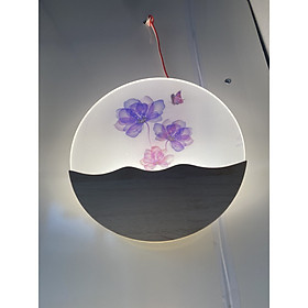 Đèn tường bóng led đế gỗ tự nhiên - 3 bông hoa tím- DTTP025