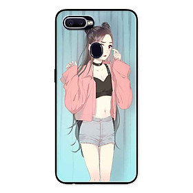 Ốp Lưng in cho Oppo F9 Mẫu Cô Gái Áo Hồng Nền Xanh - Hàng Chính Hãng
