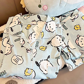 Bộ pijama quần tay quảng châu hoạ tiết đáng yêu bo viền chắc chắn