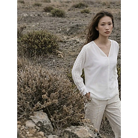 Áo Suông Tay Dài Cổ Tim Phối Ren Crepe Trắng Tơ Ti TOP228 Thời trang Hity